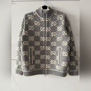 Gucci Gray GG Wool Zip-Up cardigan